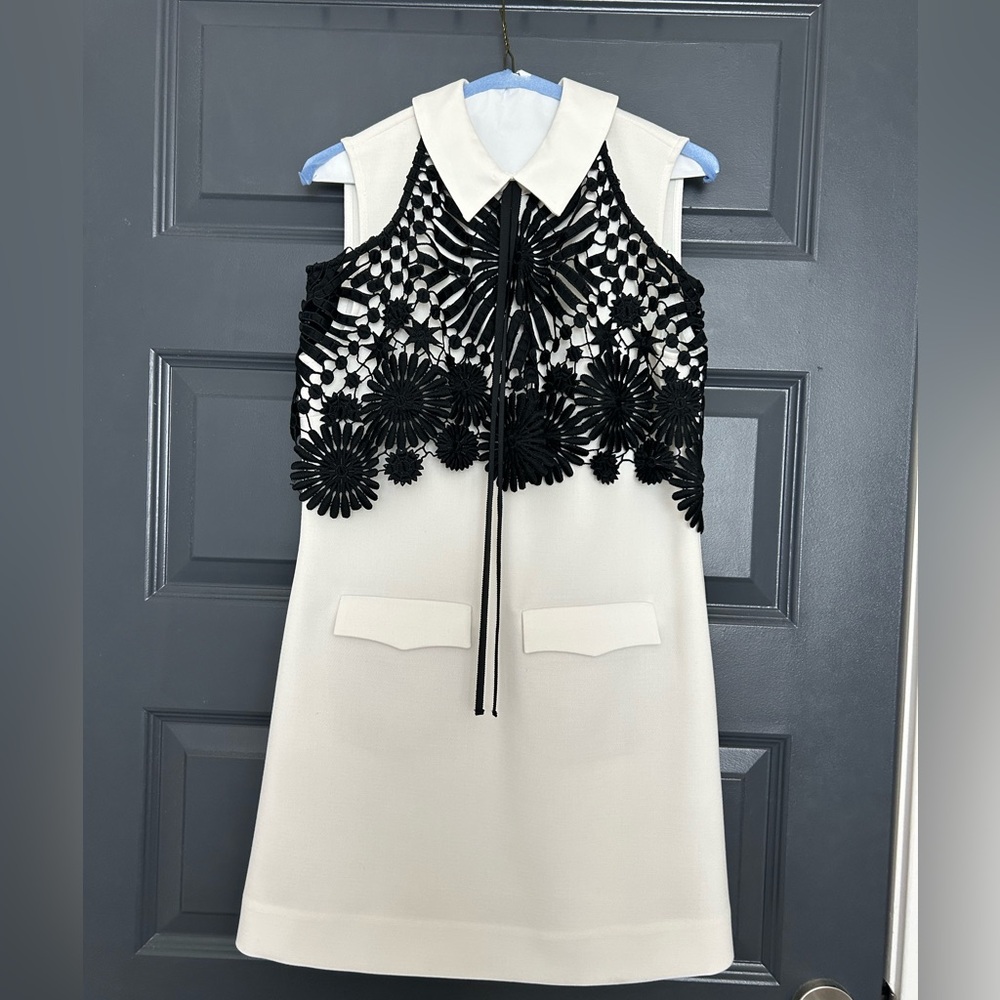 Self-Portrait Monochrome Lace Cape Mini Dress